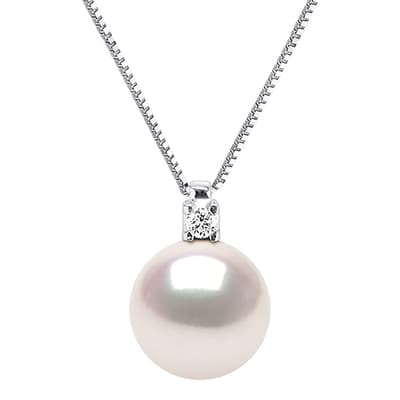 Venetian White Gold Diamond Real Cultured Pearl Necklace