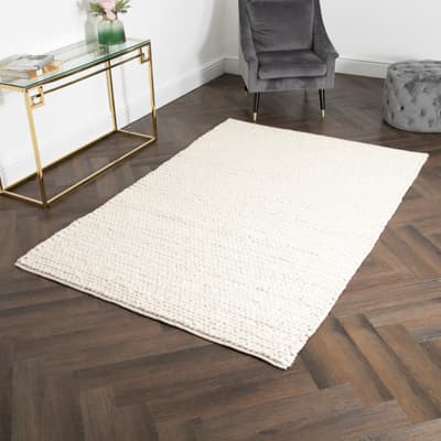 Knitted Large Wool Rug 160x230cm , Cream
