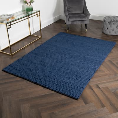 Knitted Large Wool Rug 120x180 cm, Navy