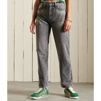 Grey High Rise Straight Cotton Jeans 