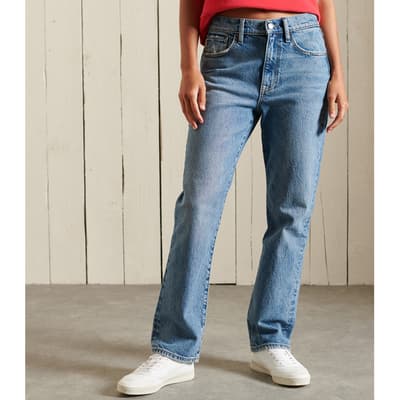 Blue High Rise Straight Leg Stretch Jeans