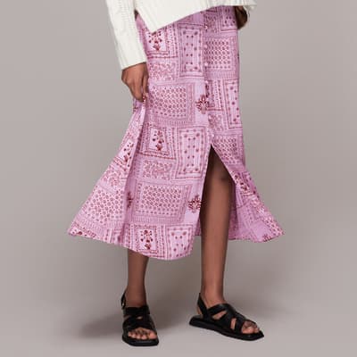 Pink Bandana Print Button Midi Skirt