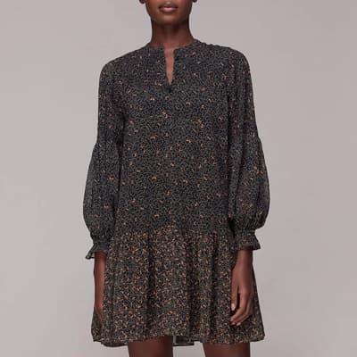 Black Riley Printed Notch Neck Dress