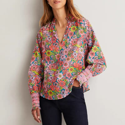 Multi Print Smocked Cuff Printed Top