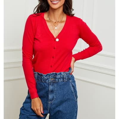 Red Cashmere Blend Button Down Cardigan