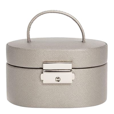 Grey Pewter World Heritage Mini Oval Saffiano Jewellery Box