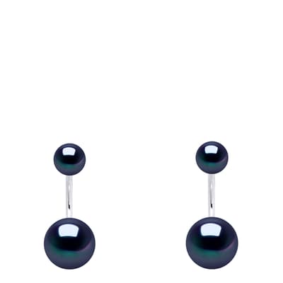 Silver/Black Tahiti Real Cultured Freshwater Pearl Duo Earrings