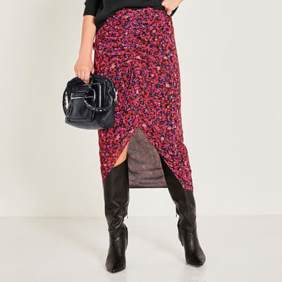 Red Floral Print Martella Midi Skirt