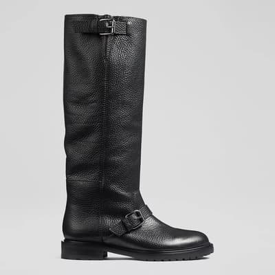 Black Noemi Leather Knee High Biker Boots