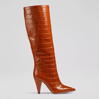 Ginger Allegra Croc Effect Leather Cone Heel Knee High Boots