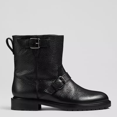 Black Niky Leather Biker Ankle Boots