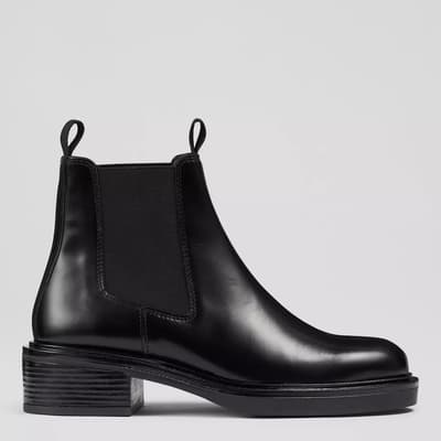 Black Gloria Polished Leather Flat Chelsea Boots