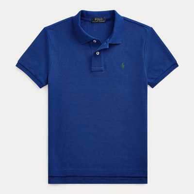 Older Boy's Blue Slim Short Sleeve Cotton Polo Shirt