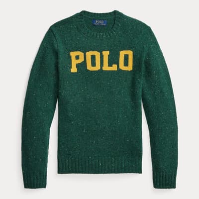 Older Boy's Green Chest Logo Wool Blend Jumper