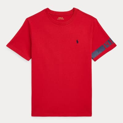 Older Boy's Red Branded Arm Logo Cotton T-Shirt