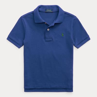 Younger Boy's Blue Short Sleeve Cotton Polo Shirt