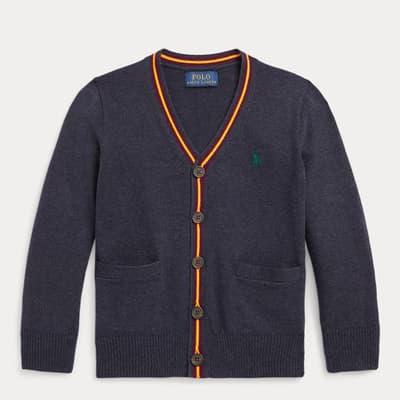 Younger Boy's Navy Fine Knit Cotton Cardigan