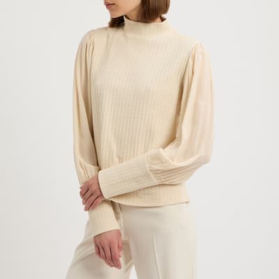 Cream Mayaa High Neck Cotton Blend Jumper