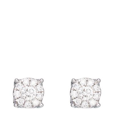 Silver Diamond Square Stud Earrings