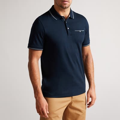 Navy Tortila Cotton Blend Polo Shirt
