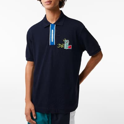 Navy Graphic Embroidery Polo Shirt