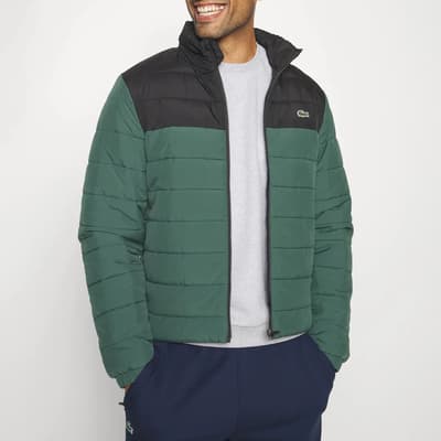 Green Contrast Panel Quilted Jacket