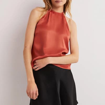 Red Strappy Halterneck Satin Top