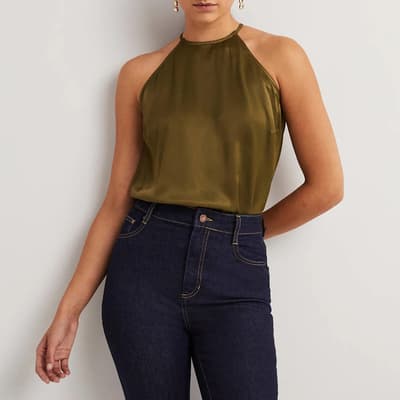 Green Strappy Halterneck Satin Top