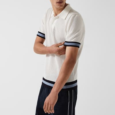 Ecru Quinn Stripe Detail Cotton Polo Shirt