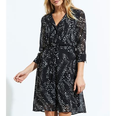 Black & White Print Tie Waist Shirt Dress 