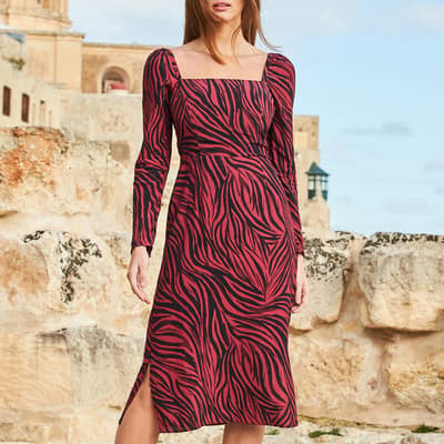 Pink Zebra Square Neck Midi Dress