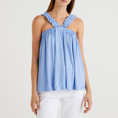 Light Blue Ruffled Halter Neck Top