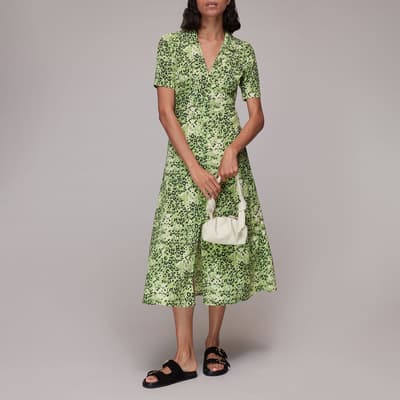 Green Animal Print Midi Shirt Dress