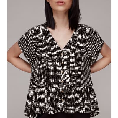 Black Check Print Peplum Top