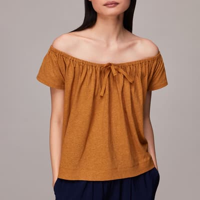 Rust Bardot Linen Blend Top