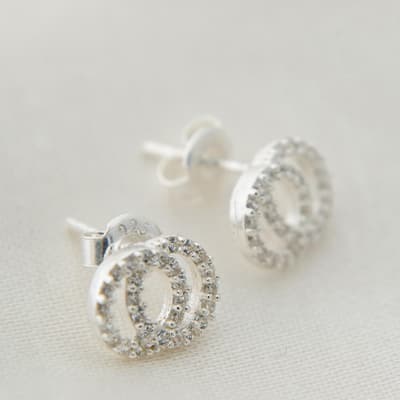 Silver Double Circle Stud Earringss