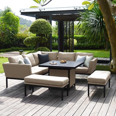 SAVE  £1200 - Pulse Square Corner Dining Set - With Fire Pit Table / Taupe