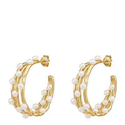 Vermeil Medium Triple Row Waterfall Pearl Hoops