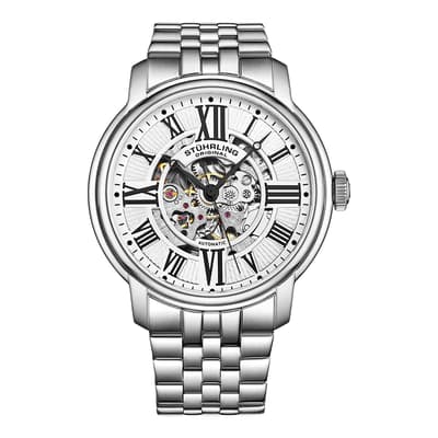 Men's Silver Atrium Automatic Skeleton Watch 42mm