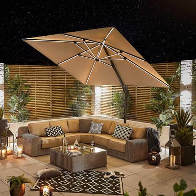 Galaxy Grey Frame LED Cantilever Parasol - 3m Square - Beige