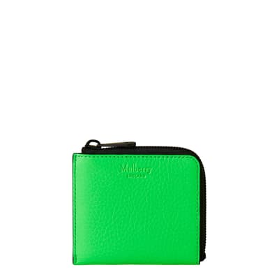 Neon Green Heavy Grain Leather Zipped Wallet 