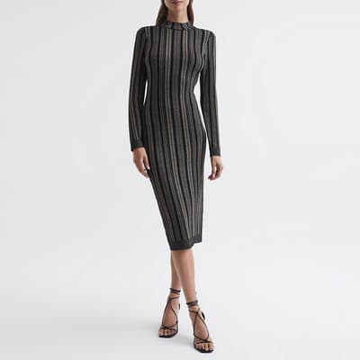 Black Skylar Stripe Metallic Dress