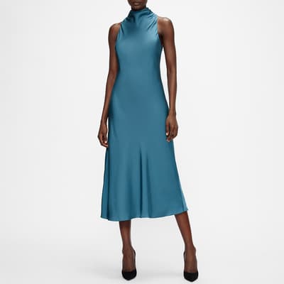 Blue Joiya Cowl Neck Sleeveless Midi Dress