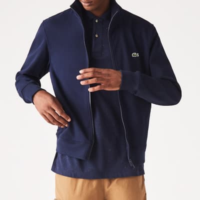 Navy Cotton Blend Zipped Jacket