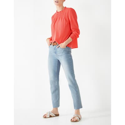 Coral Kara Cotton Shirred Top