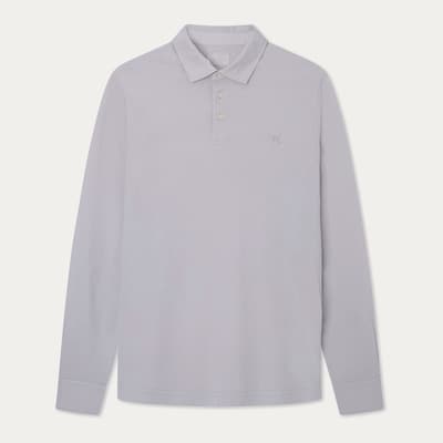 Grey Long Sleeve Cotton Polo Shirt