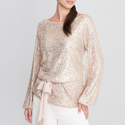 Rose Gold Lonika Stretch Sequin Blouse