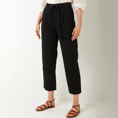 Black Talia Tie Waist Cotton Trousers