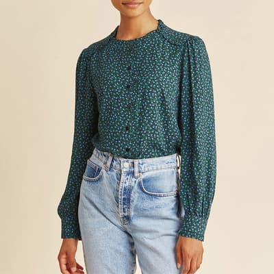 Green/Blue Mini Bud Frill Blouse