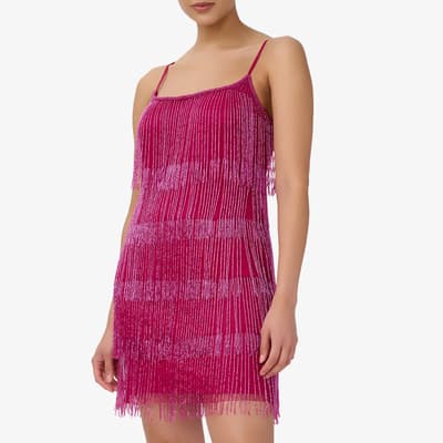 Pink Beaded Fringe  Mini Dress